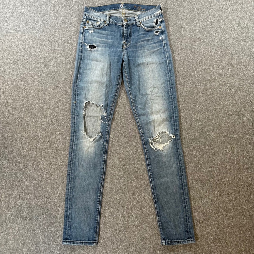 7 For All Mankind The Slim Cigarette Distressed Jeans Light Wash Blue Size 24
